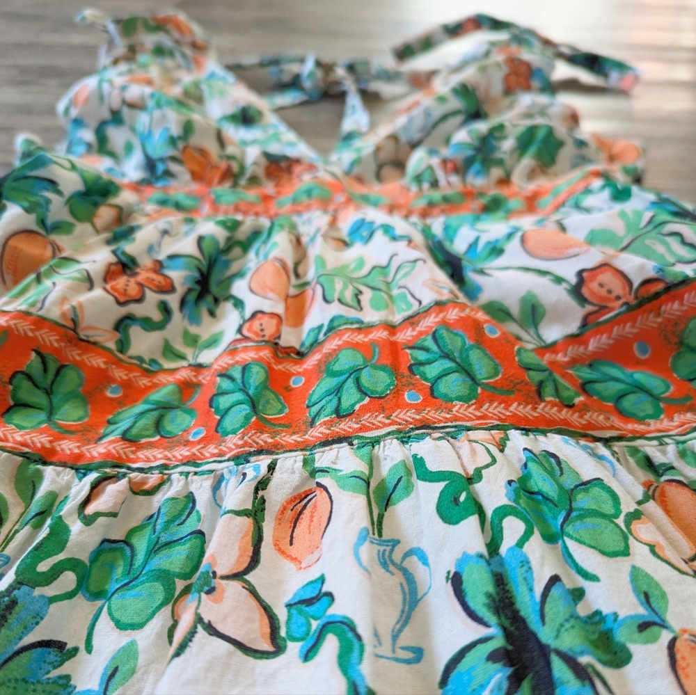 Japna - Sundress Mini Fit and Flare Deep-V off-White, Green, Orange Small - Picture 9 of 12